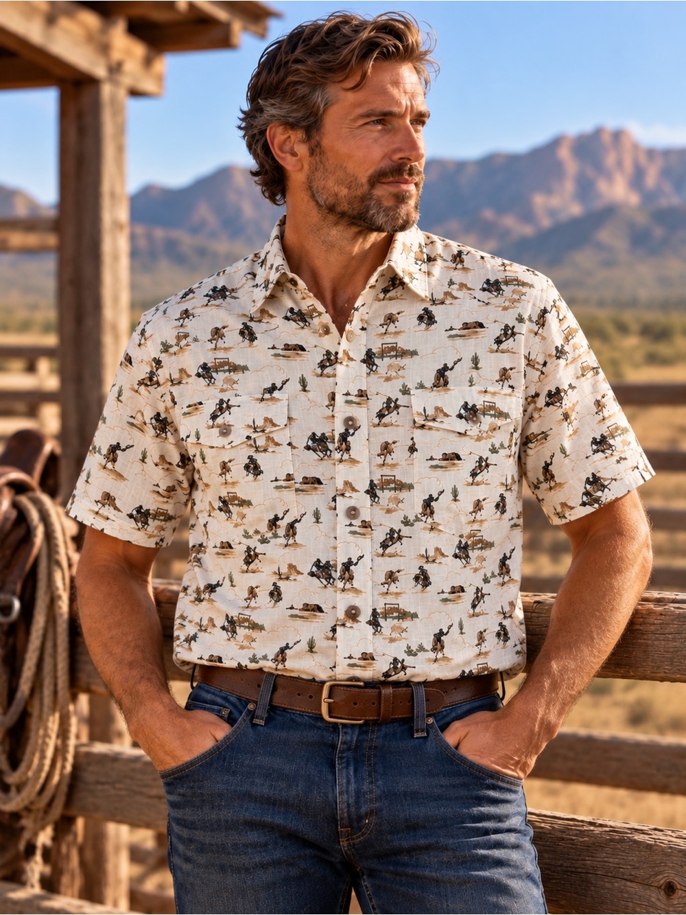Jeremiah Men’s 100% Cotton Western Cowboy Print Shirt S M NWT
